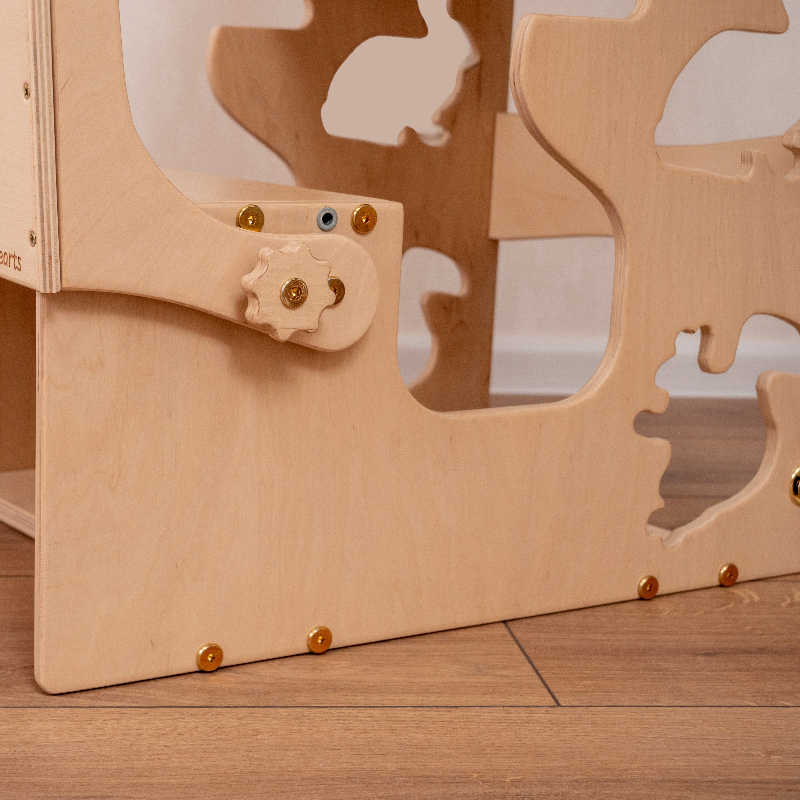 Wood and  Hearts Convertible Kitchen Tower with animals up close