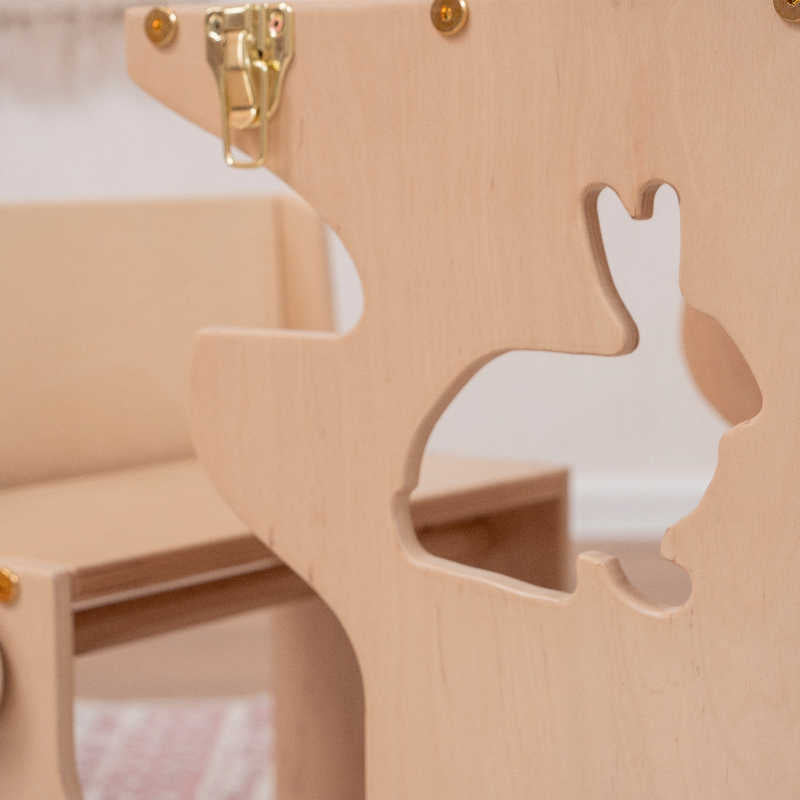 Wood and Hearts Convertible Kitchen Tower with the animals upclose