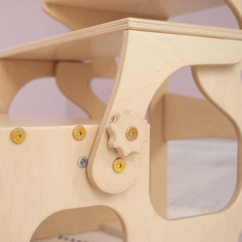 Wood and Hearts Convertible Kitchen Tower up close