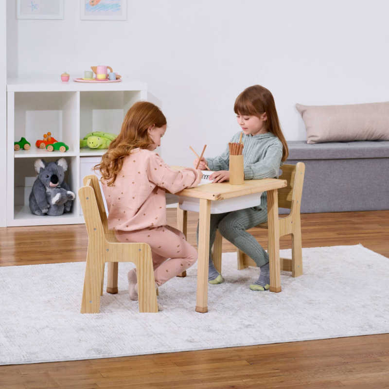 Wooden Activity table and chairs with girls drawing