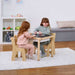 Activity table and chair set with girls drawing on chalk board