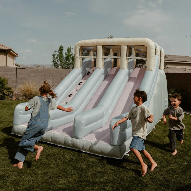 Double Slide Kids Inflatable with kids playing