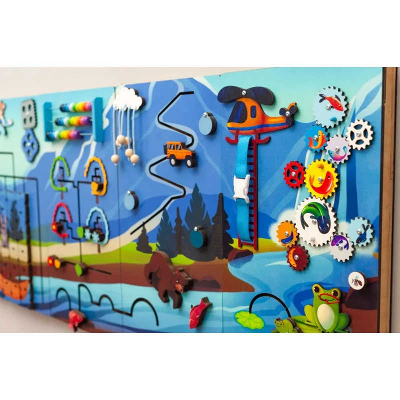 Extra Large Moutain Themed Busy Board with a bear in a forest scene