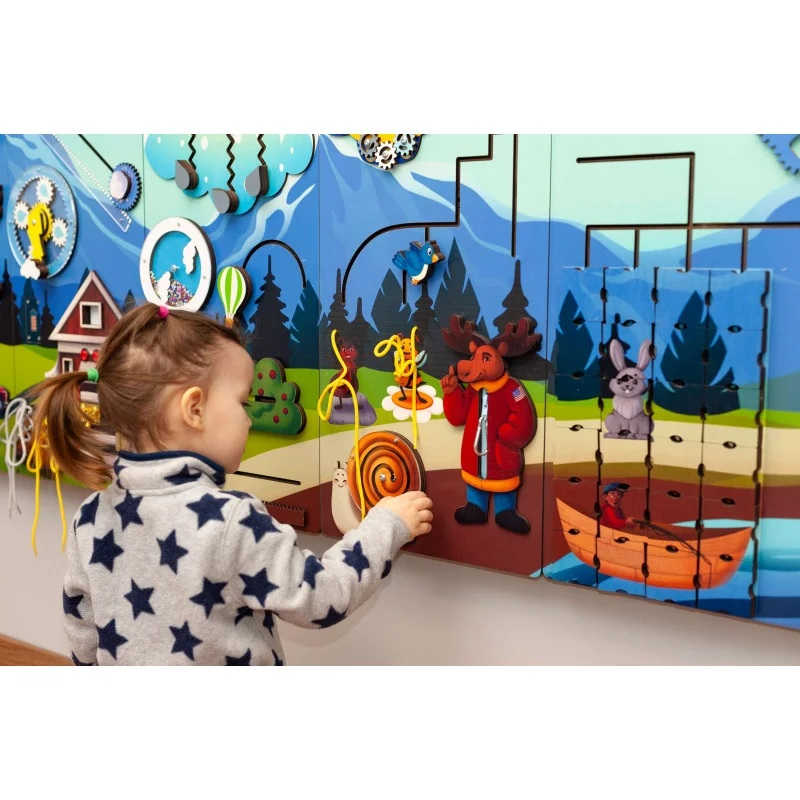 Extra Large Mountain Themed sensory wall panel with a girl playing