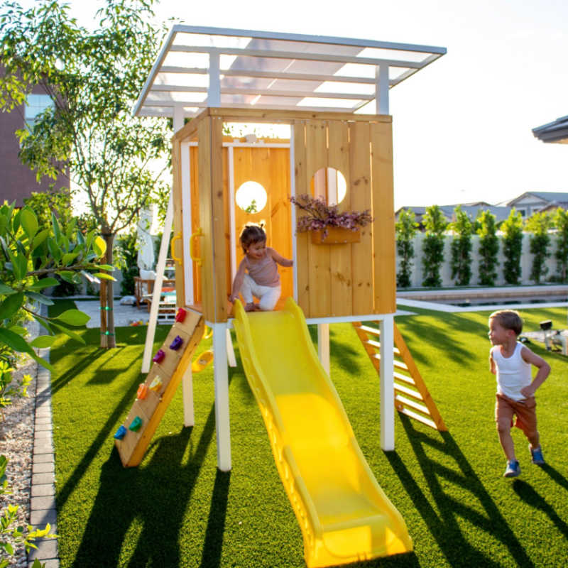 Forest - Modern Backyard Outdoor Swing Set in a yard