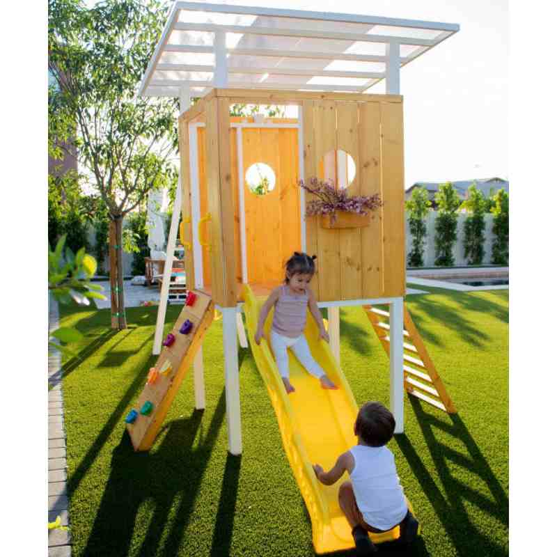 Forest - Modern Backyard Outdoor Swing Set – with kids on slide