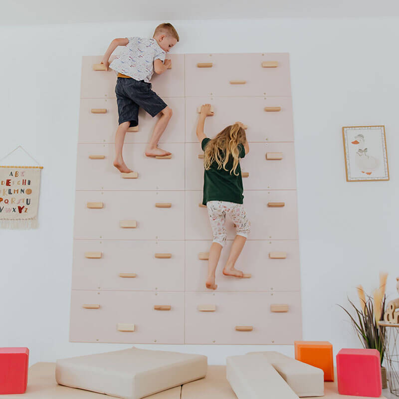 Frock Climbing Wall Soft Sand Set of 12 Panels Front View With Kids