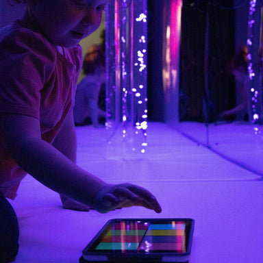 Genie Bubble Tubes Tablet Screen Displays Colorful Grid