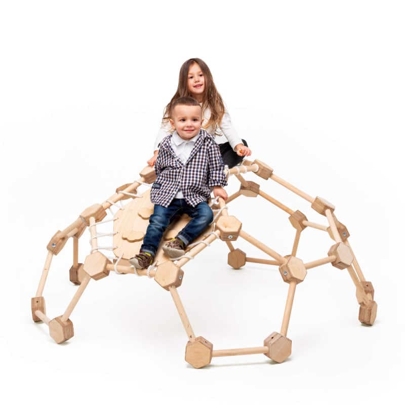 Goodevas Wooden Climbing Dome for Little Kids with two kids playing