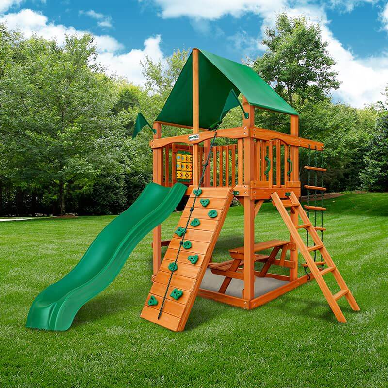 Gorilla Playsets Chateau Tower Outdoor Playset Deluxe Green Vinyl Canopy Lifestyle Outdoor