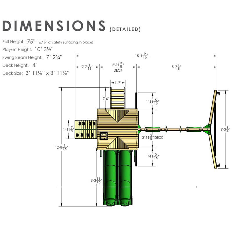 Gorilla Playsets Double Down II Swing Set Overhead Dimensions