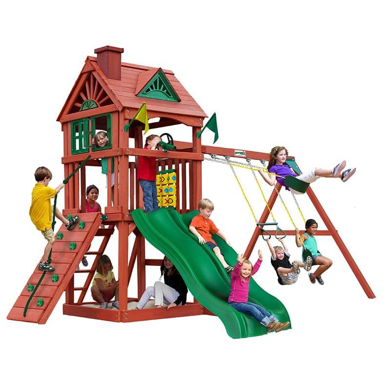 Gorilla Playsets Double Down II Swing Set Showing Kids Playing