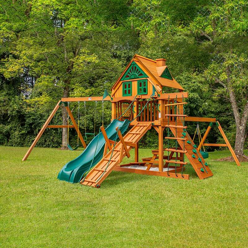 Gorilla Playsets Frontier Swing Set Treehouse Corner View Outdoor