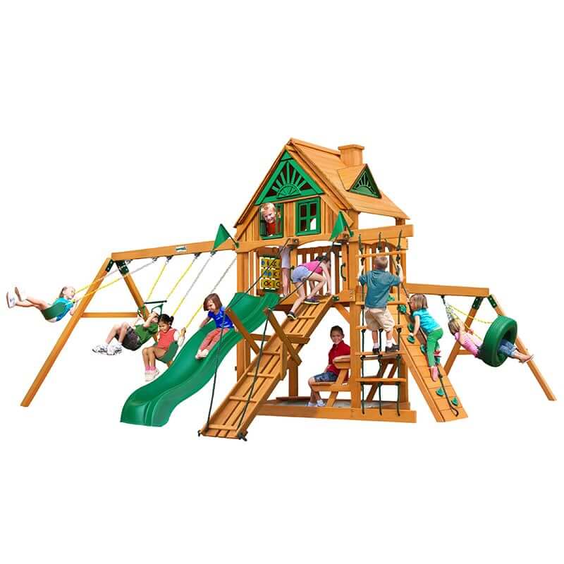 Gorilla Playsets Frontier Swing Set Treehouse Showing Kids Playing