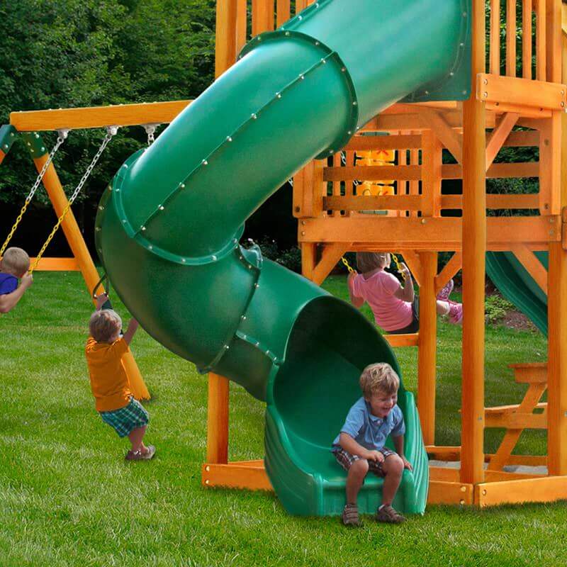 Gorilla Playsets Great Skye II Swing Set Front View Slide With Tube