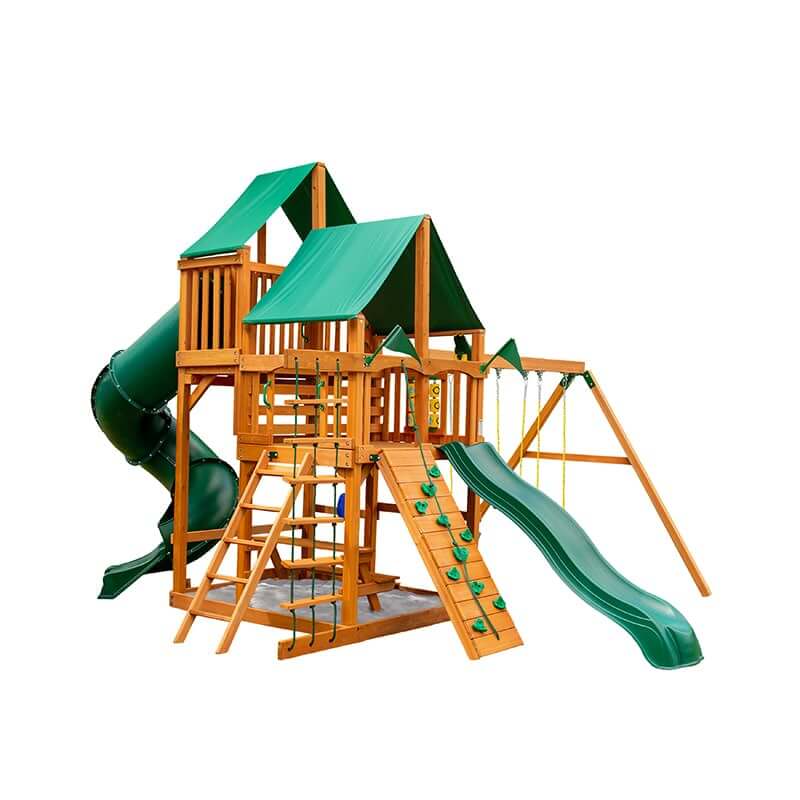 Gorilla Playsets Great Skye I Swing Set Deluxe Green Vinyl Canopy Corner View