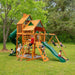 Gorilla Playsets Great Skye I Swing Set Standard Wood Roof Front View With Kids Outdoor