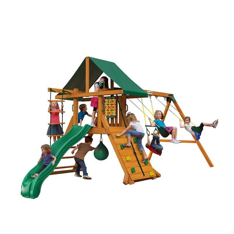 Gorilla Playsets High Point II Swing Set Corner View With Kids