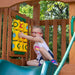 Gorilla Playsets Mountaineer Swing Set Front View A Kid Playing Tic Tac Toe