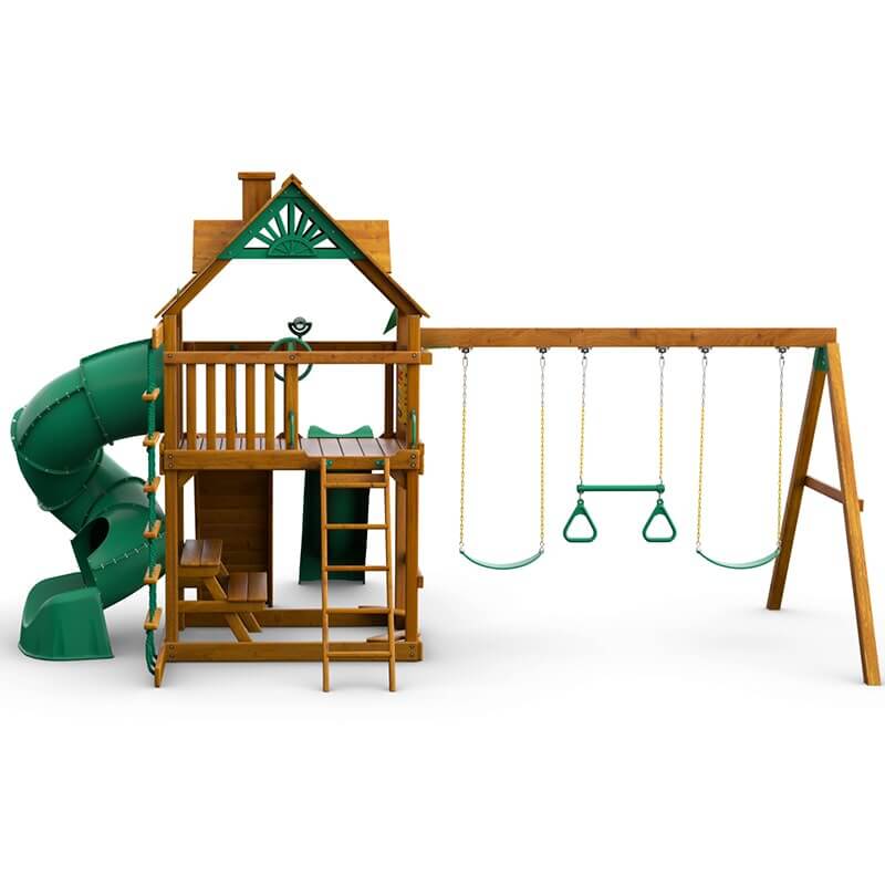 Gorilla Playsets Mountaineer Swing Set Standard Wood Roof Rear View