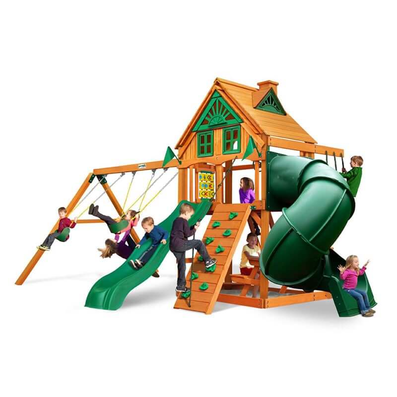 Gorilla Playsets Mountaineer Swing Set Treehouse Corner View With Kids