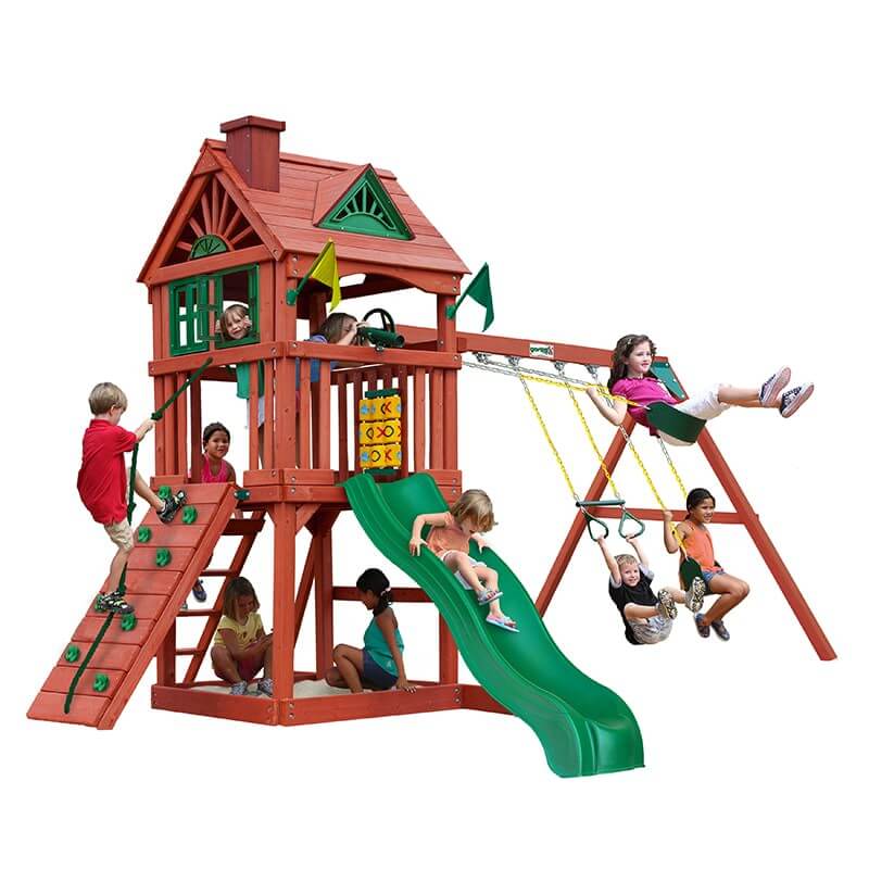 Gorilla Playsets Nantucket II Swing Set Corner View With Kids