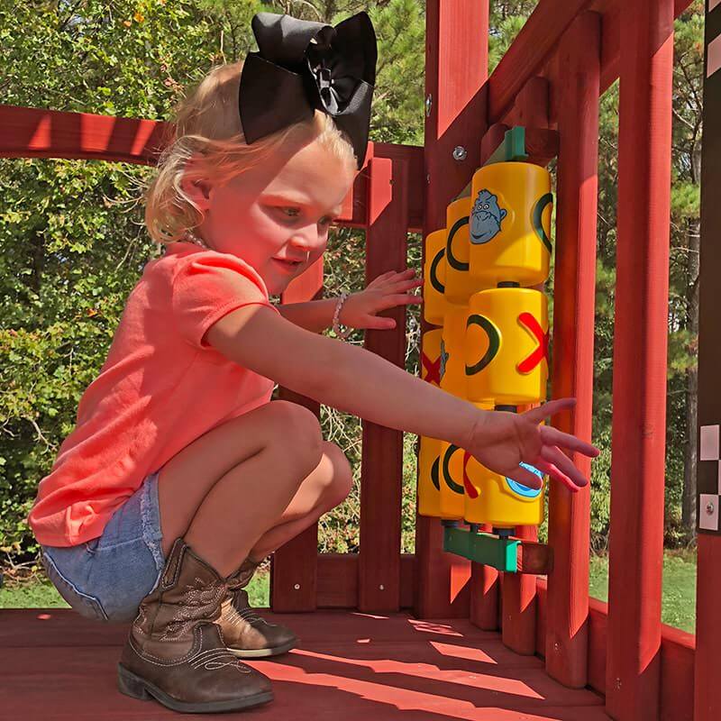 Gorilla Playsets Nantucket II Swing Set Showing A Kid Playing Tic Tac Toe