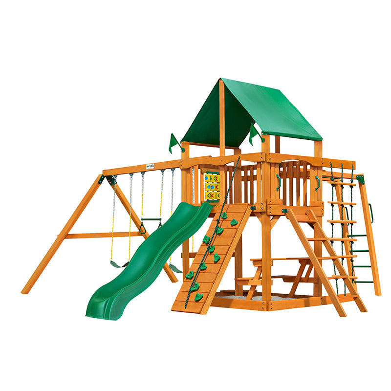 Gorilla Playsets Navigator Swing Set Deluxe Green Vinyl Canopy Corner View