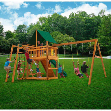 Gorilla Playsets Navigator Swing Set Deluxe Green Vinyl Canopy Rear View Outdoor