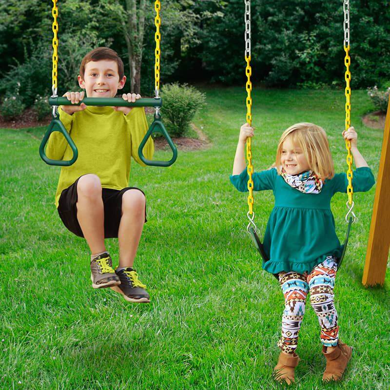 Gorilla Playsets Navigator Swing Set Holding To A Trapeze