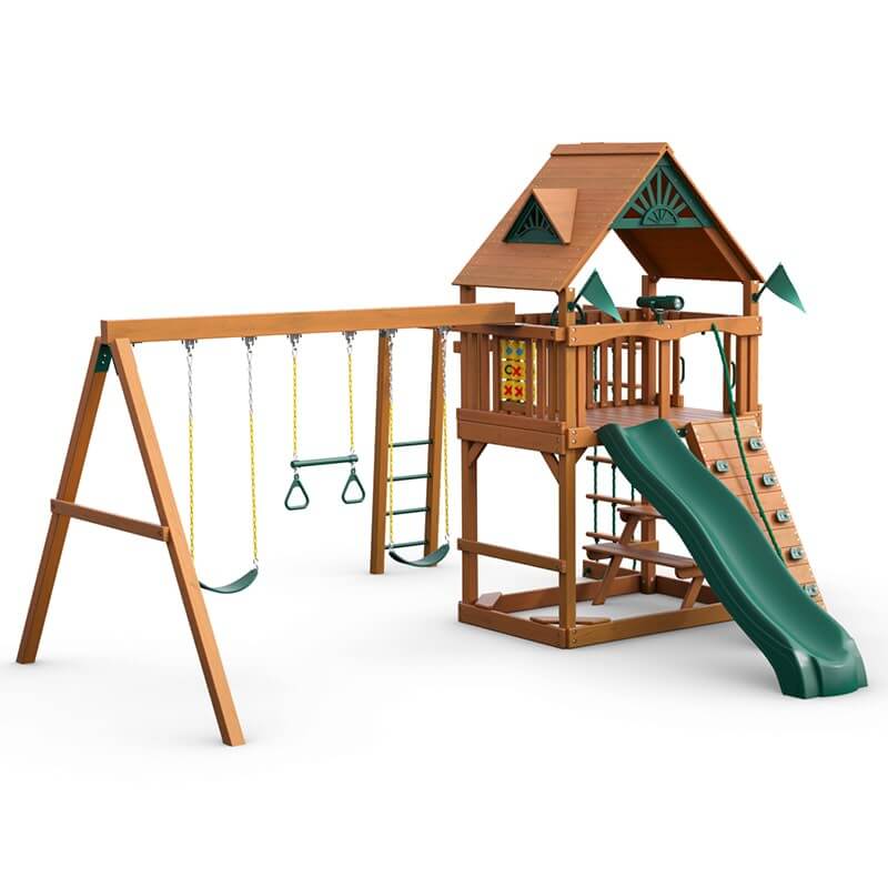 Gorilla Playsets Navigator Swing Set Standard Wood Roof Front Left Side View