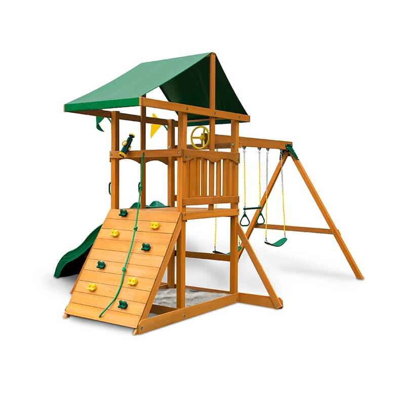 Gorilla Playsets Outing Swing Set Deluxe Green Vinyl Canopy Corner View