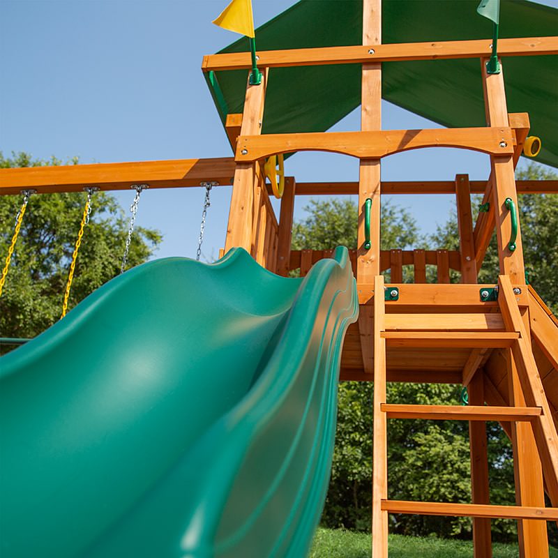 Gorilla Playsets Outing Swing Set Front View Up Close Slide