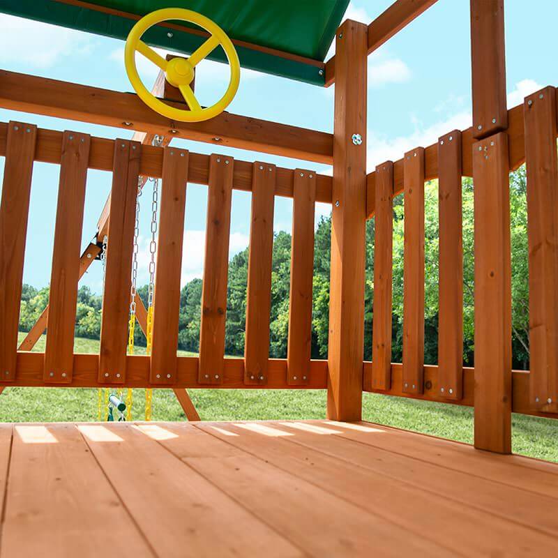 Gorilla Playsets Outing with Double Slides Swing Set Steering Wheel Full View