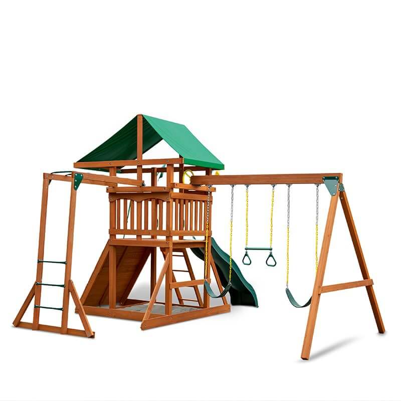 Gorilla Playsets Outing with Monkey Bars Deluxe Green Vinyl Canopy Rear Side View