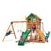 Gorilla Playsets Outing with Monkey Bars Standard Wood Roof Corner View With Kids