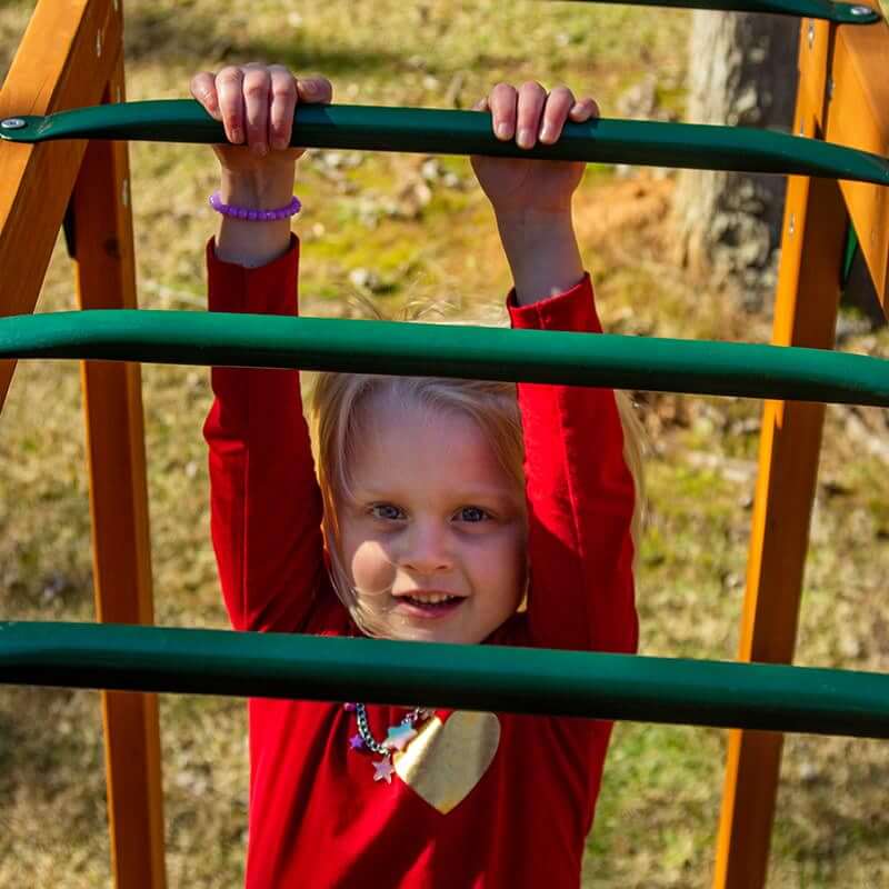 Gorilla Playsets Outing with Monkey Bars Swing Set A Girl Hanging On Monkey Bar