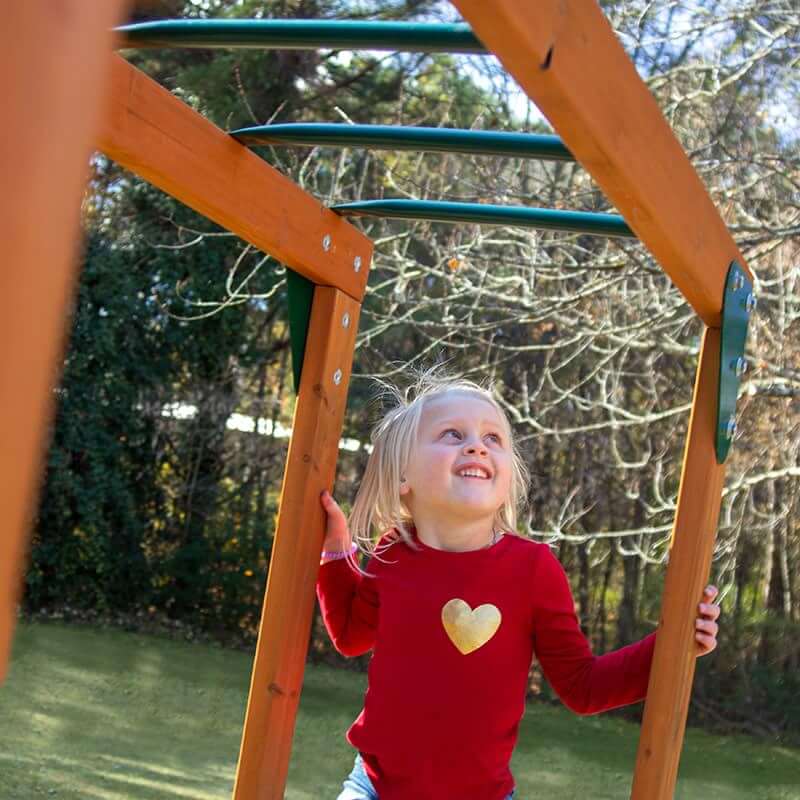 Gorilla Playsets Outing with Monkey Bars Swing Set A Girl Looking At The Monkey Bar