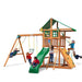 Gorilla Playsets Outing with Trapeze Arm Deluxe Green Vinyl Canopy and Treehouse Corner View With Kids