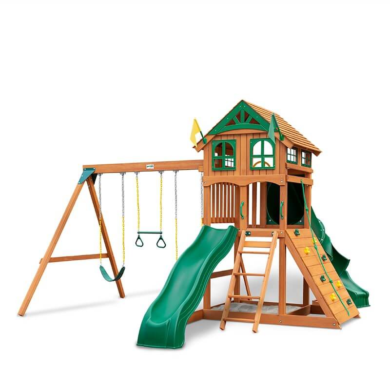 Gorilla Playsets Outing with Tube Slide Standard Wood Roof Corner View