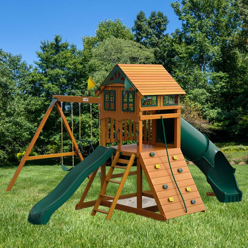 Gorilla Playsets Outing with Tube Slide Standard Wood Roof Side View