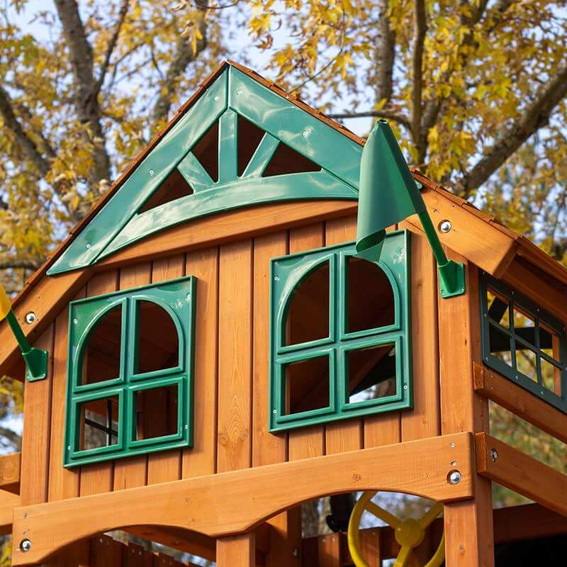 Wood roof on Gorilla Outing with Tube Slide swing set