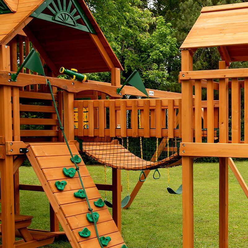 Gorilla Playsets Pioneer Peak Swing Set Bridge And Rockwall