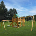 Gorilla Playsets Pioneer Peak Swing Set Deluxe Green Vinyl Canopy Front Side View Outdoor