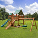 Gorilla Playsets Pioneer Peak Swing Set Deluxe Green Vinyl Canopy Rear Side View Outdoor