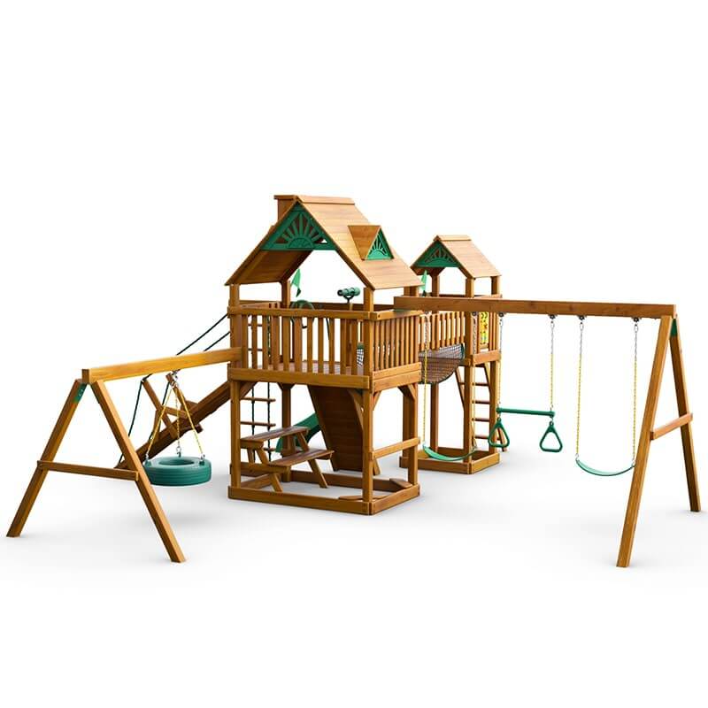 Gorilla Playsets Pioneer Peak Swing Set Standard Wood Roof Rear View