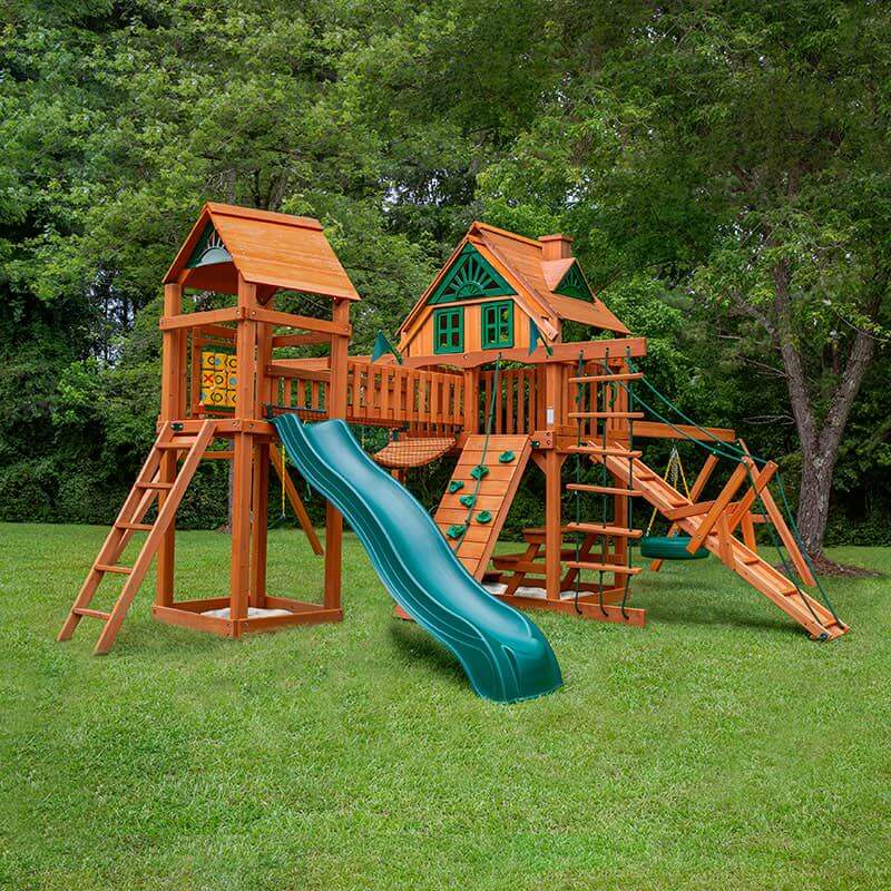 Gorilla Playsets Pioneer Peak Swing Set Treehouse Corner View Outdoor