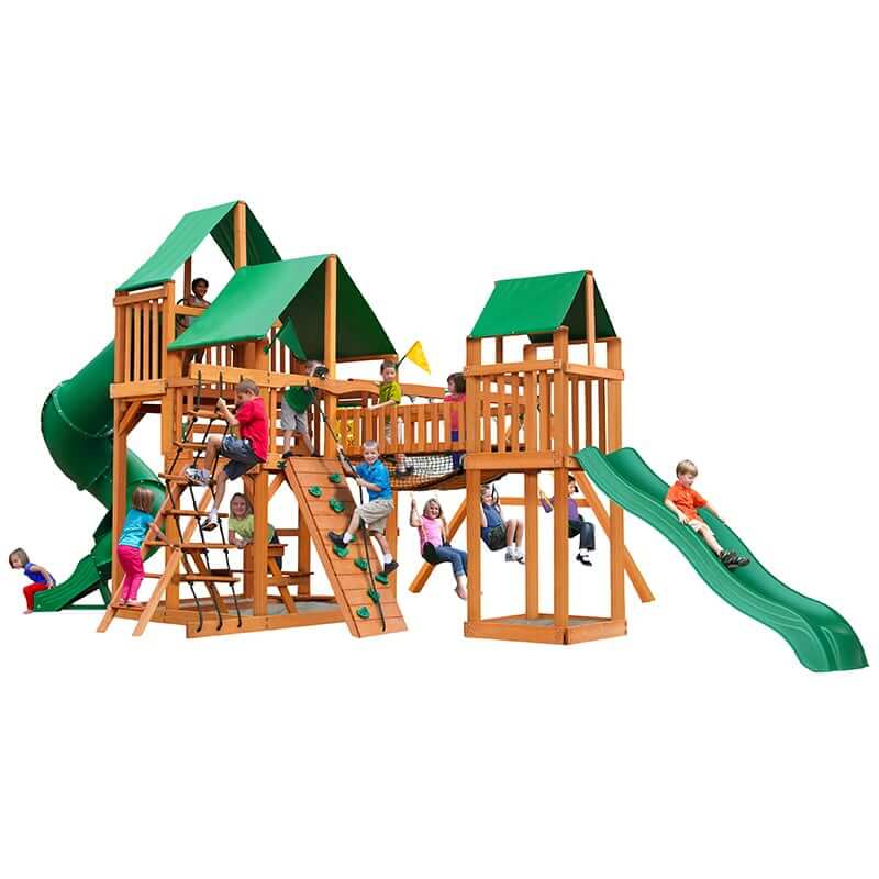 Gorilla Playsets Treasure Trove I Deluxe Green Vinyl Canopy Corner View Outdoor