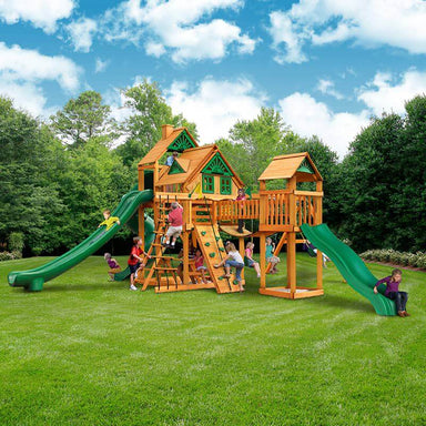 Gorilla Playsets Treasure Trove II Treehouse Add-On Corner View With Kids Outdoor