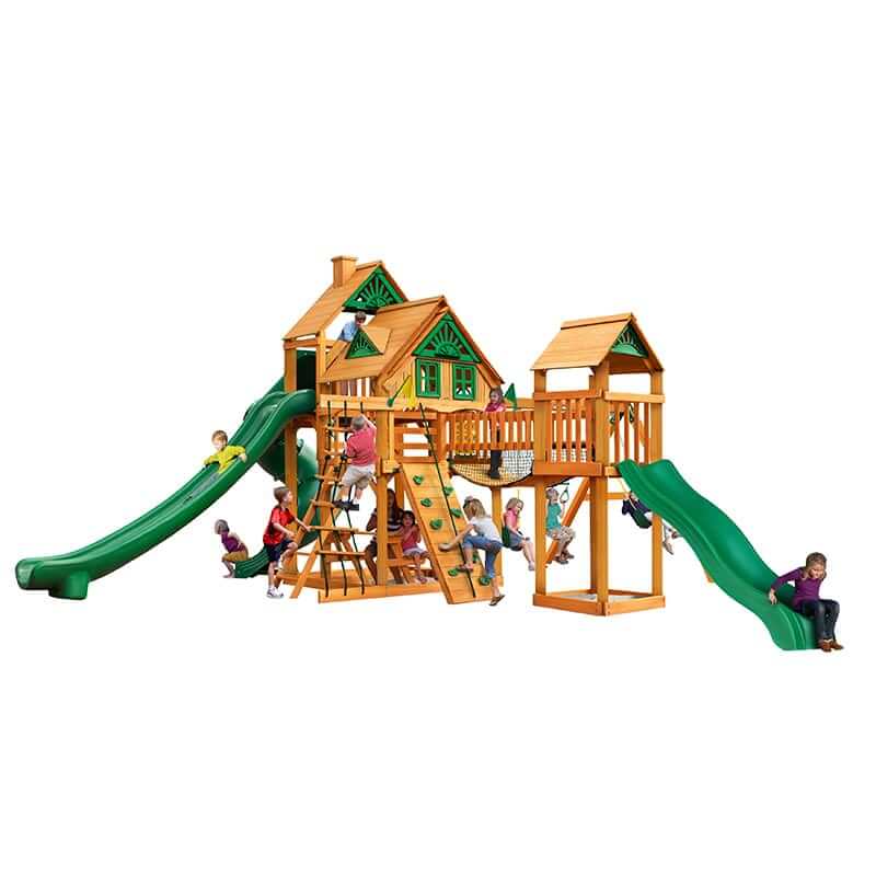 Gorilla Playsets Treasure Trove II Treehouse Add-On Corner View With Kids